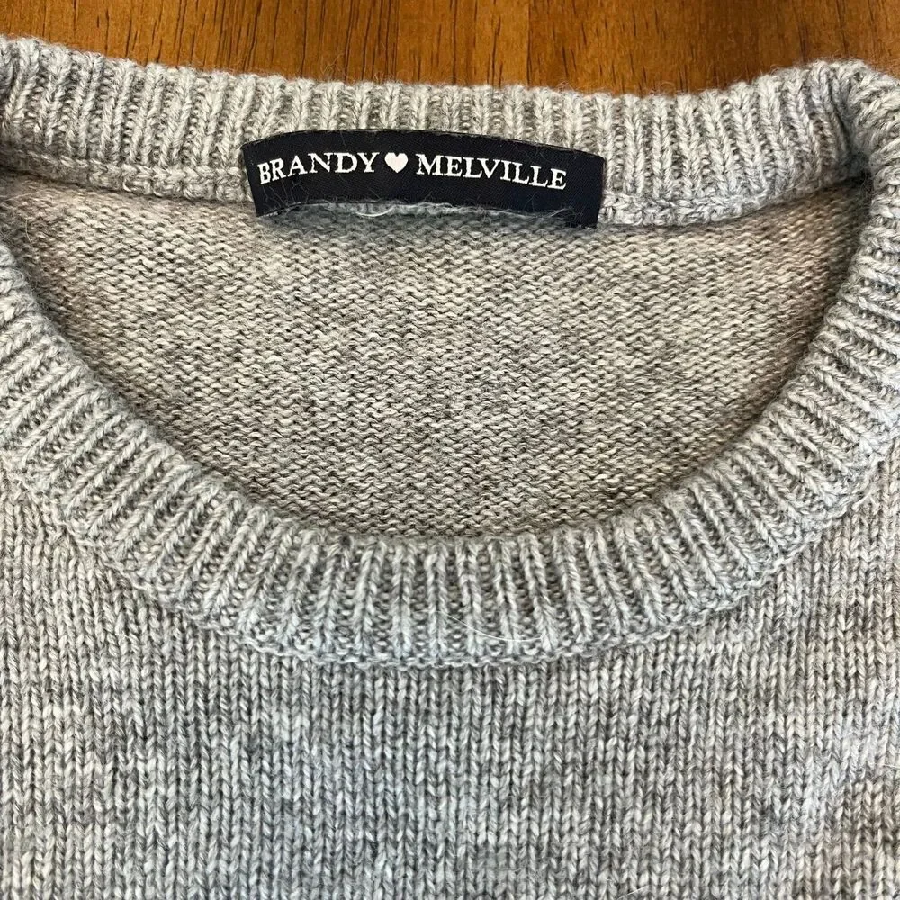 Brandy Melville Grey and White Striped Long Sleeve Sweater One Size